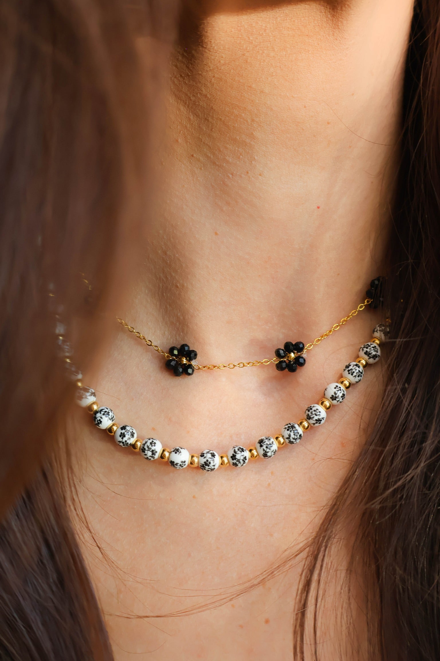 18K Gold Plated Stainless Steel Beaded Ball Necklace For Women – 2-Tone Gold & Silver – Adjustable 17.7"
